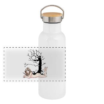 Erotische Elfe Fee Traum Fantasy nackte Frau Natur - Panorama Thermosflasche mit Bambusdeckel - Weiß - Vorne