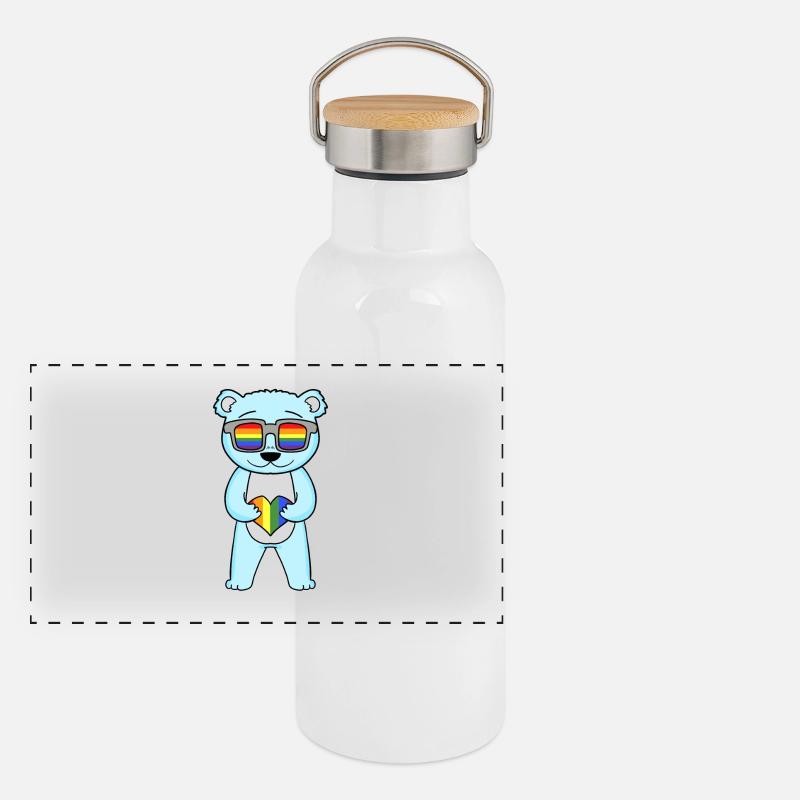 LGBT Tier Bär Regenbogen Panorama Thermosflasche mit Bambusdeckel