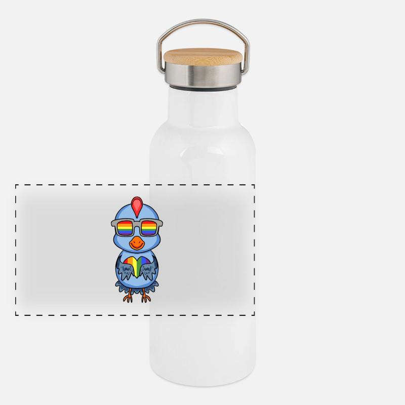 LGBT Animal Chicken Rainbow Panoramic Thermal Bottle with Bamboo Lid