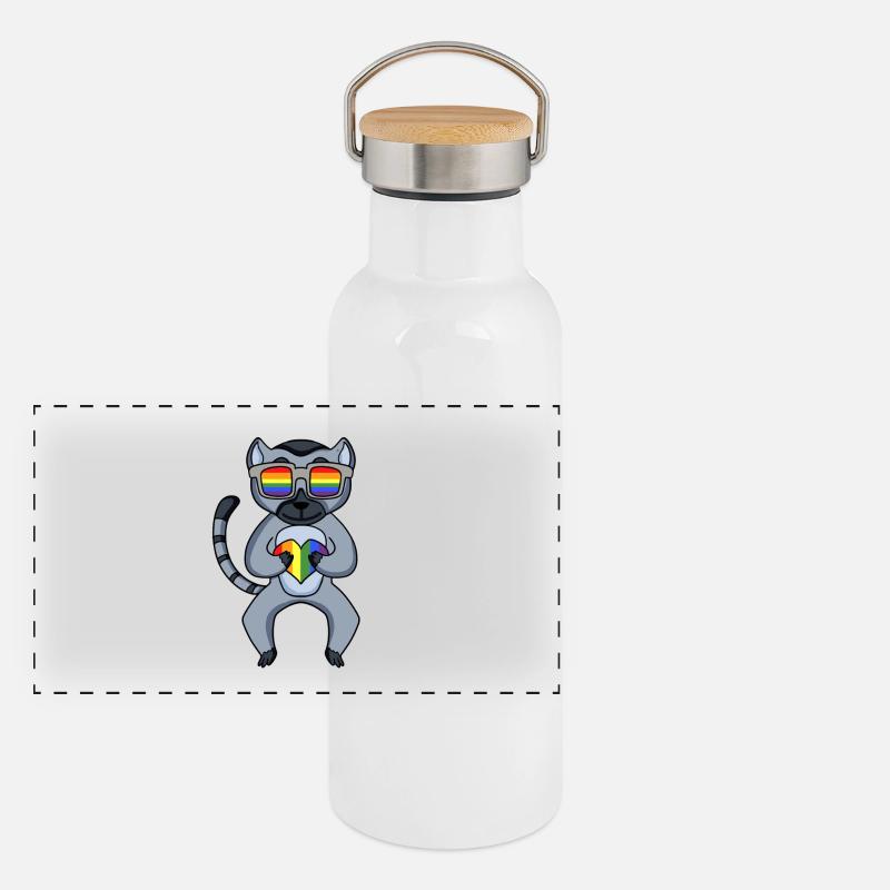 LGBT Tier Lemur Regenbogen Panorama Thermosflasche mit Bambusdeckel