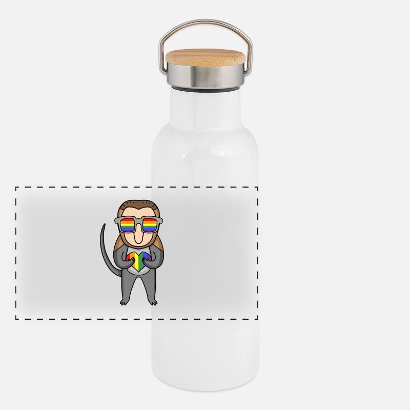 LGBT Animal Singe Singe Arc-en-ciel Gourde isotherme avec bouchon en bambou