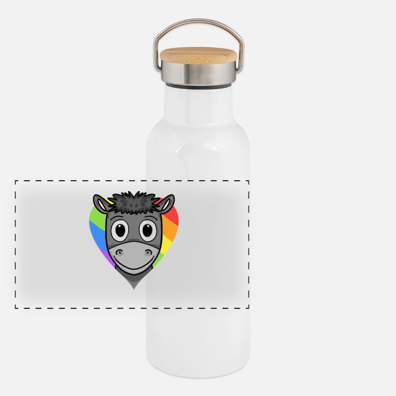 Esel Lgbt Regenbogen Farben Panorama Thermosflasche mit Bambusdeckel