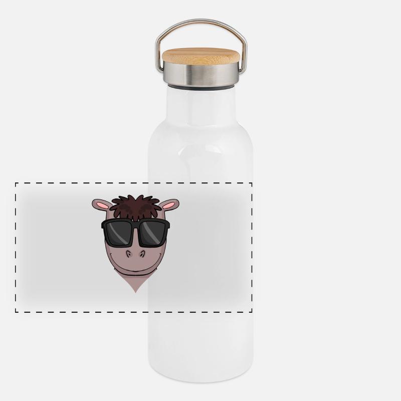 Pferd mit Sonnenbrille Panorama Thermosflasche mit Bambusdeckel