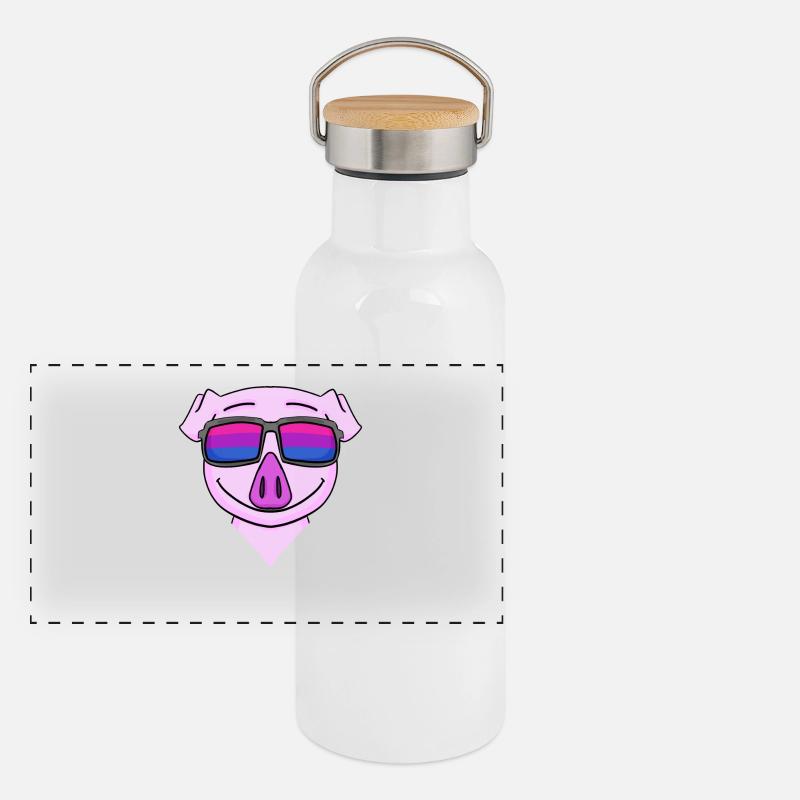 Bisexuell Schwein Geschenk Panorama Thermosflasche mit Bambusdeckel