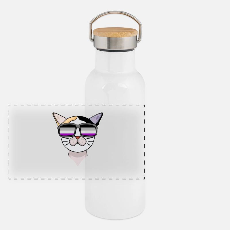 Asexual Lgbt Japanese Bobtail Cat Asexuality Panoramic Thermal Bottle with Bamboo Lid