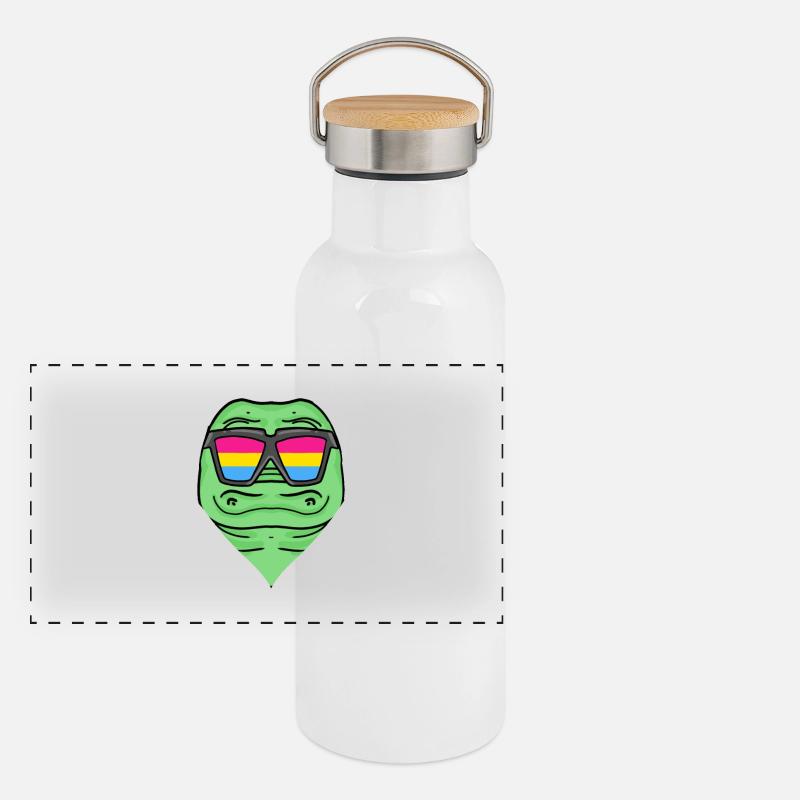 Pansexuell Krokodil - Krokodil mit Brille Panorama Thermosflasche mit Bambusdeckel
