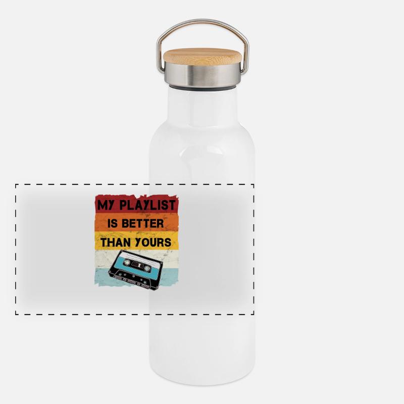 Retro Kassette Cool Musiker Panorama Thermosflasche mit Bambusdeckel
