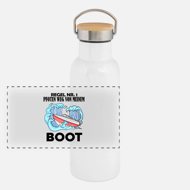 Motorboot Kapitän Boot Boote Seefahrt Geschenk Panorama Thermosflasche mit Bambusdeckel
