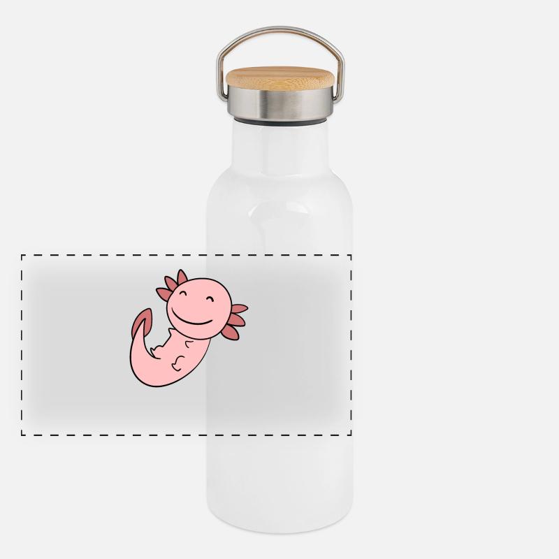 Süßes Axolotl Rosa Panorama Thermosflasche mit Bambusdeckel
