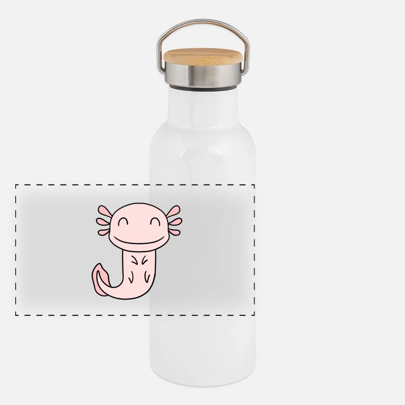 Axolotl Panorama Thermosflasche mit Bambusdeckel
