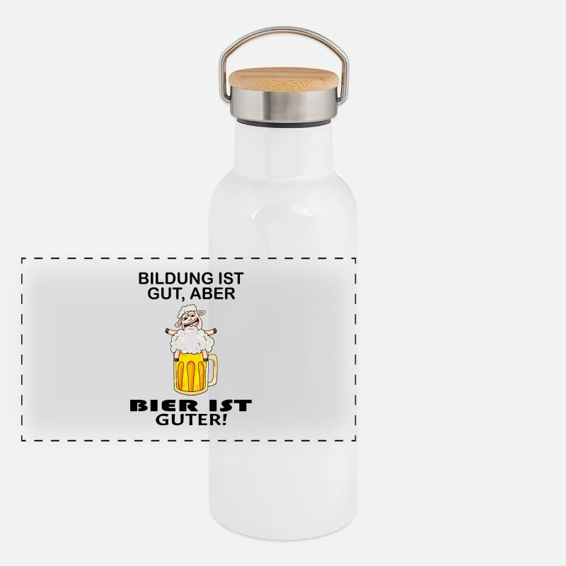 Lustiger Bier Spruch Panorama Thermosflasche mit Bambusdeckel