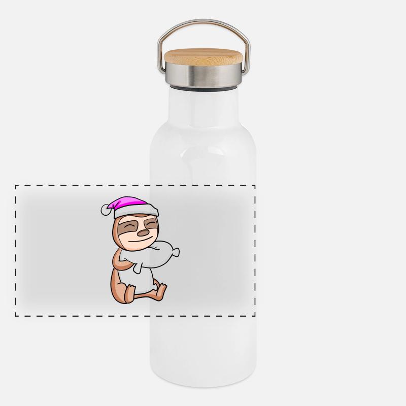 Sloth with pillow and sleeping cap Panoramic Thermal Bottle with Bamboo Lid