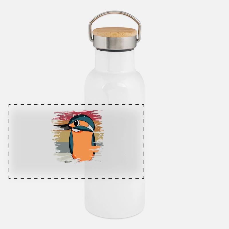 Eisvogel Blauer Vogel Retro Panorama Thermosflasche mit Bambusdeckel