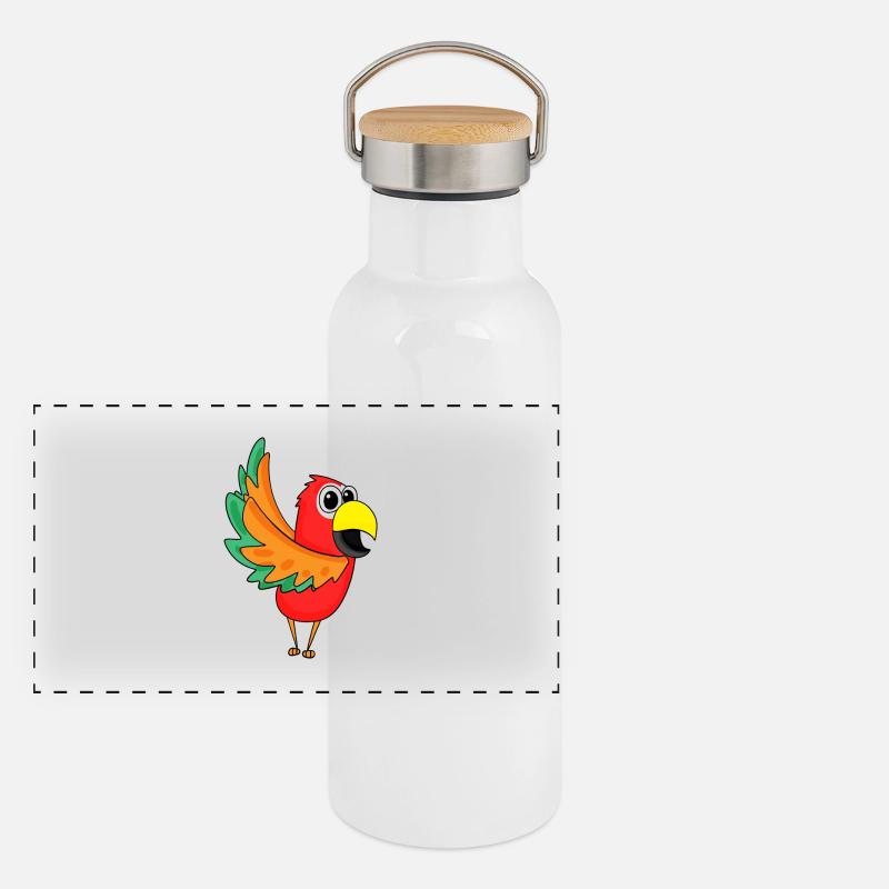 Papagei Dschungel Panorama Thermosflasche mit Bambusdeckel