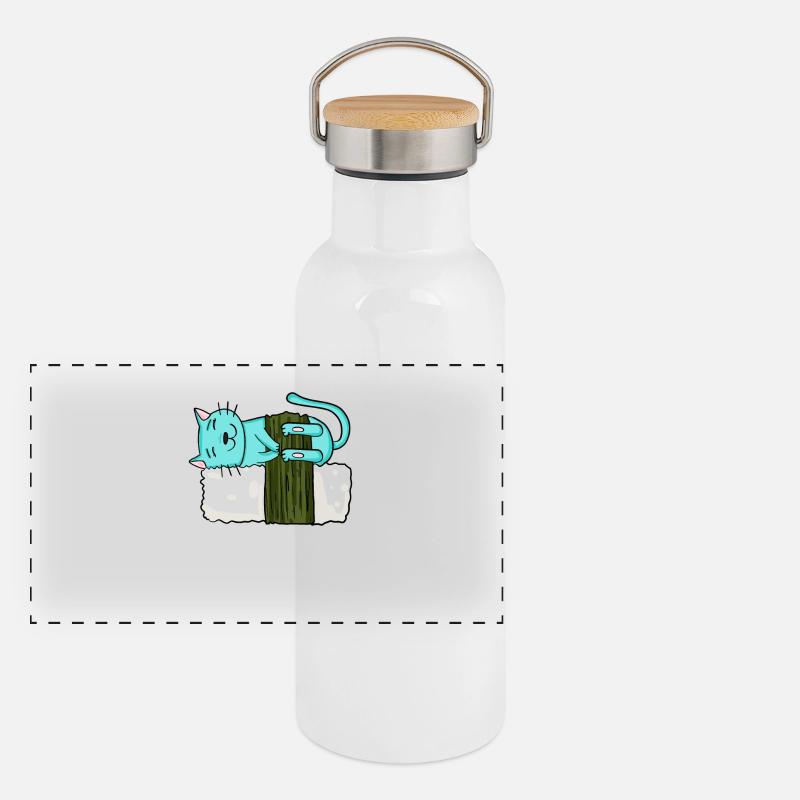 Sushi Katze Panorama Thermosflasche mit Bambusdeckel