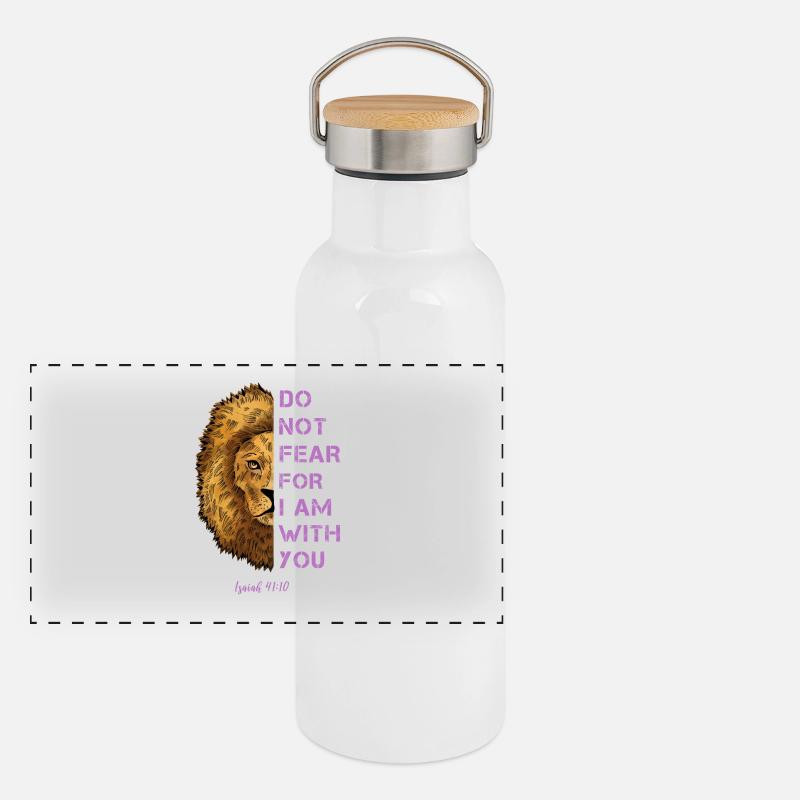 Relgiöses Zitat Löwe Panorama Thermosflasche mit Bambusdeckel