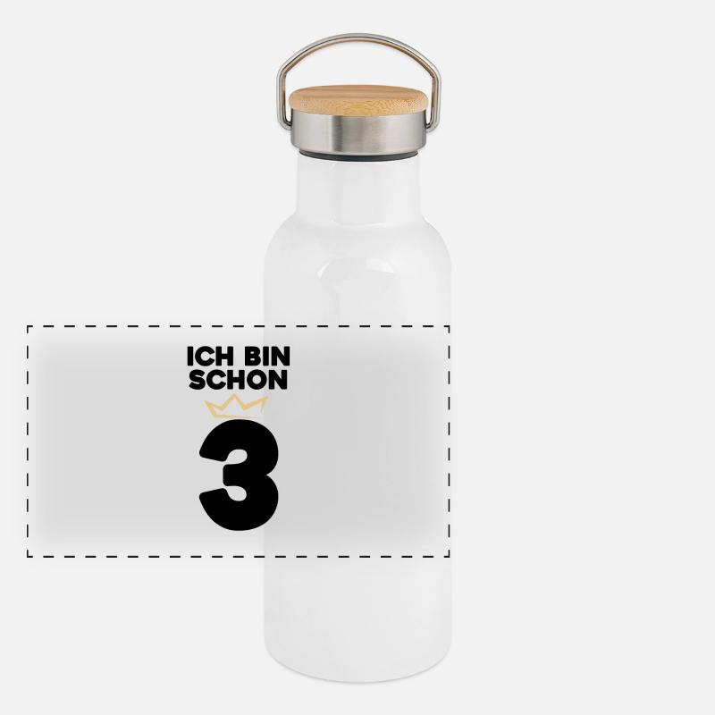 3 Geburtstag - 3 Jahre mit Krone Panorama Thermosflasche mit Bambusdeckel
