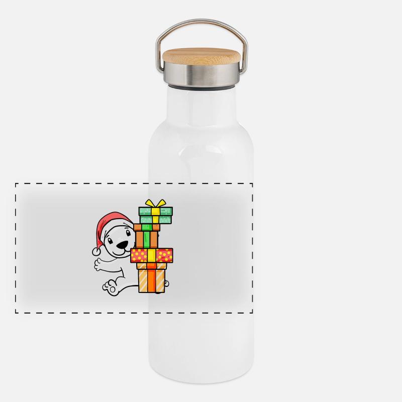 Weihnachten Eisbär mit Geschenke Panorama Thermosflasche mit Bambusdeckel