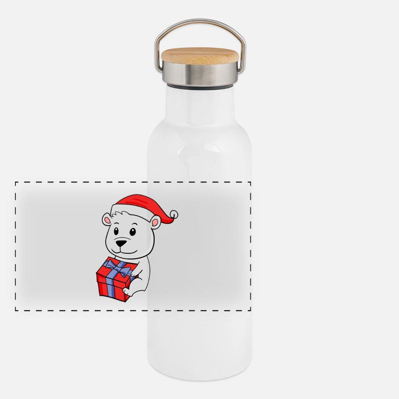 Weihnachten Eisbär mit Geschenke Panorama Thermosflasche mit Bambusdeckel