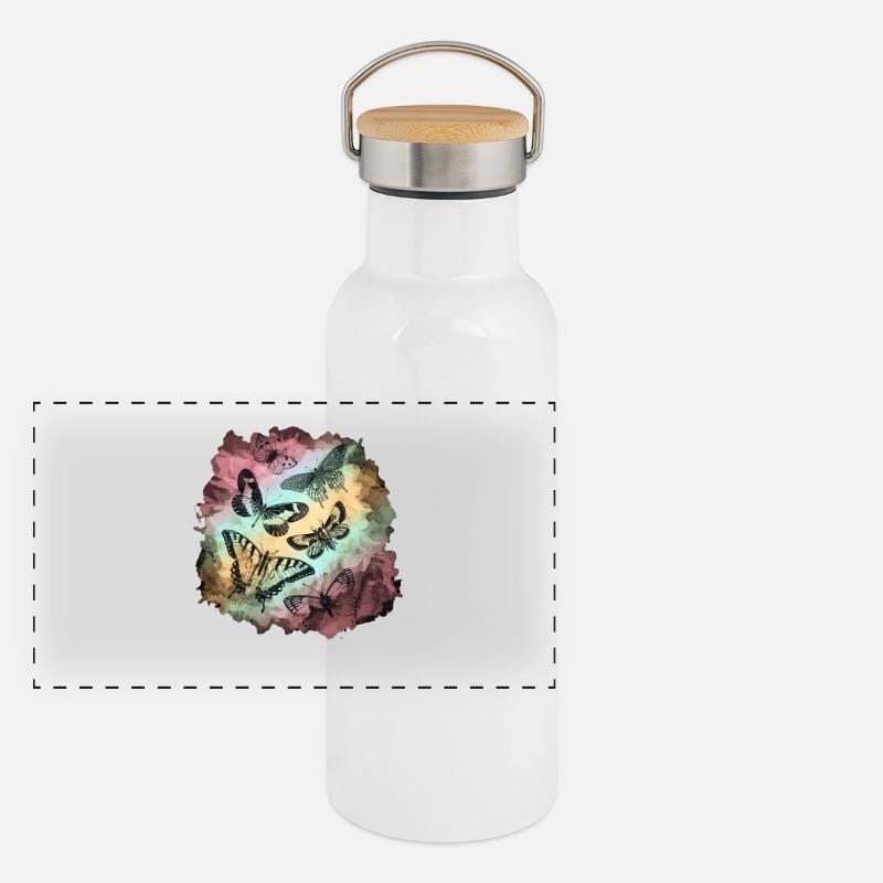 Bunte Schmetterlinge Soft Grunge Panorama Thermosflasche mit Bambusdeckel