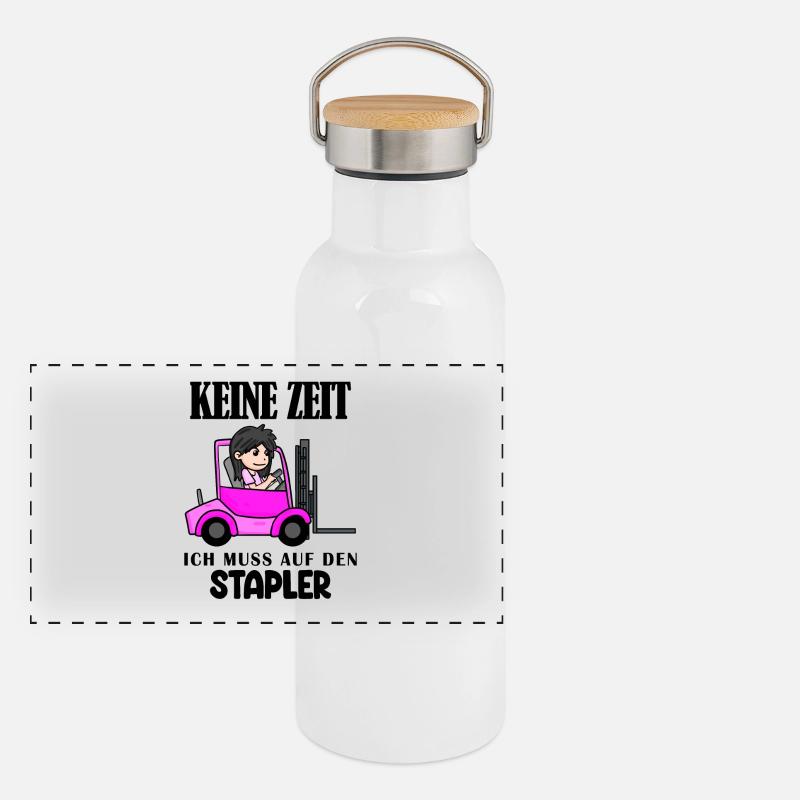 Staplerfahrerin Gabelstapler Spruch Geschenk Damen Panorama Thermosflasche mit Bambusdeckel
