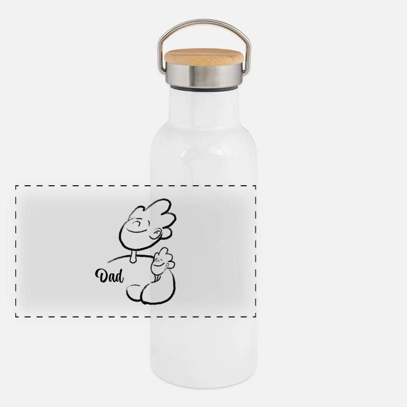 Father and Son Illustration Panoramic Thermal Bottle with Bamboo Lid