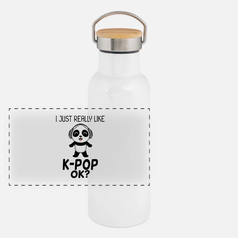 k Pop Spruch Panda Panorama Thermosflasche mit Bambusdeckel