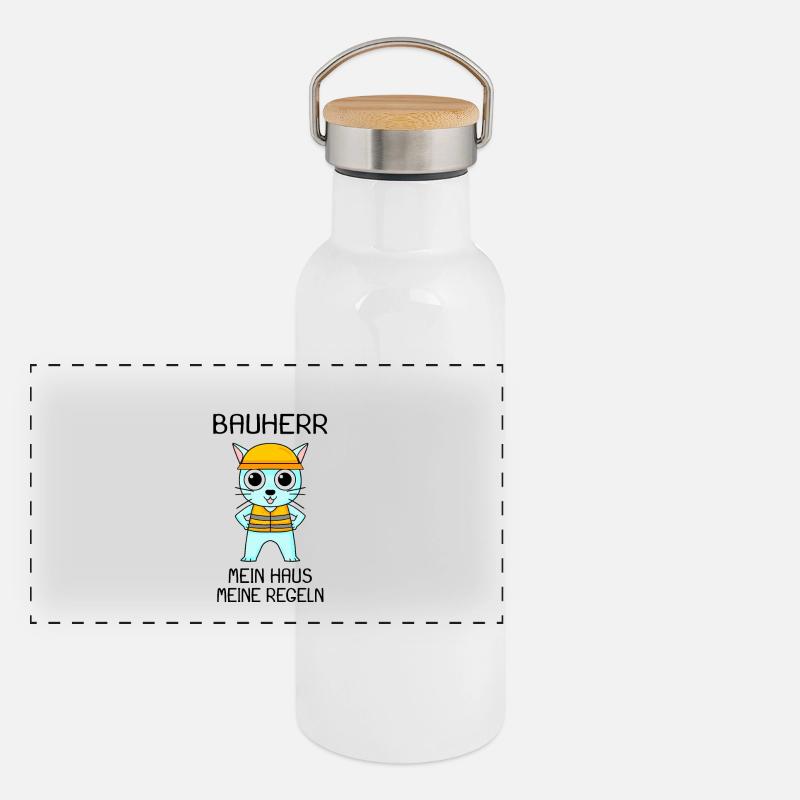 Bauherr Kind Panorama Thermosflasche mit Bambusdeckel