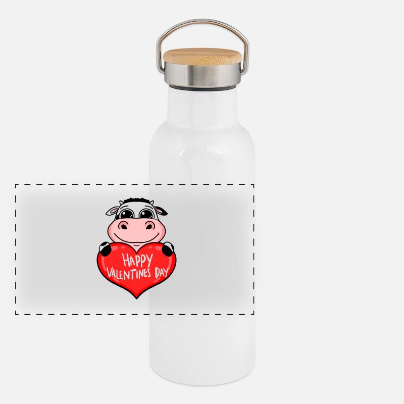 Valentinstag Herz Kuh Panorama Thermosflasche mit Bambusdeckel