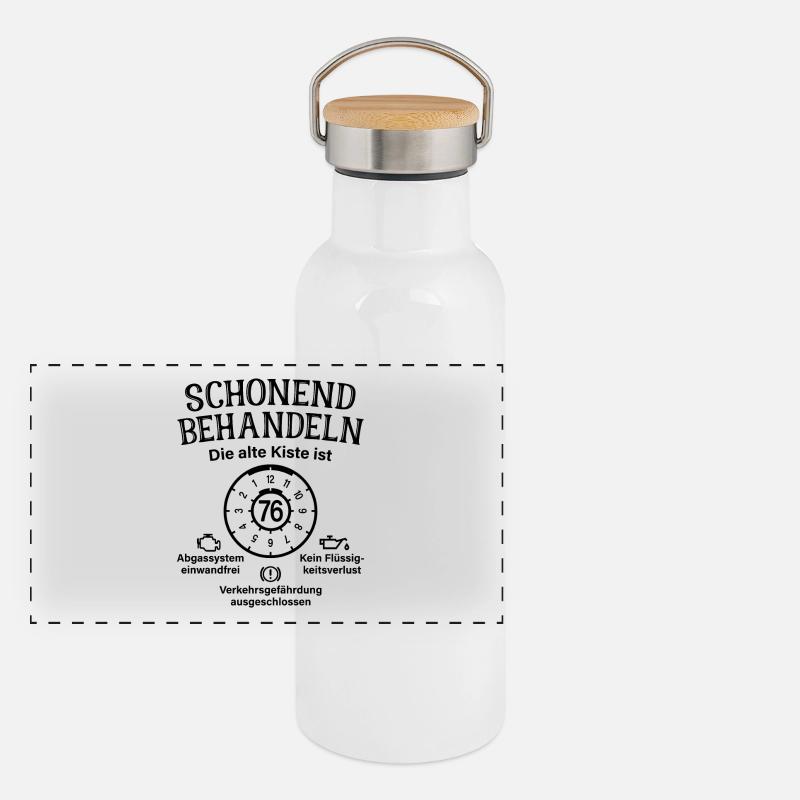 76. Geburtstag Schonend Behandeln Alte Kiste 76 Panorama Thermosflasche mit Bambusdeckel
