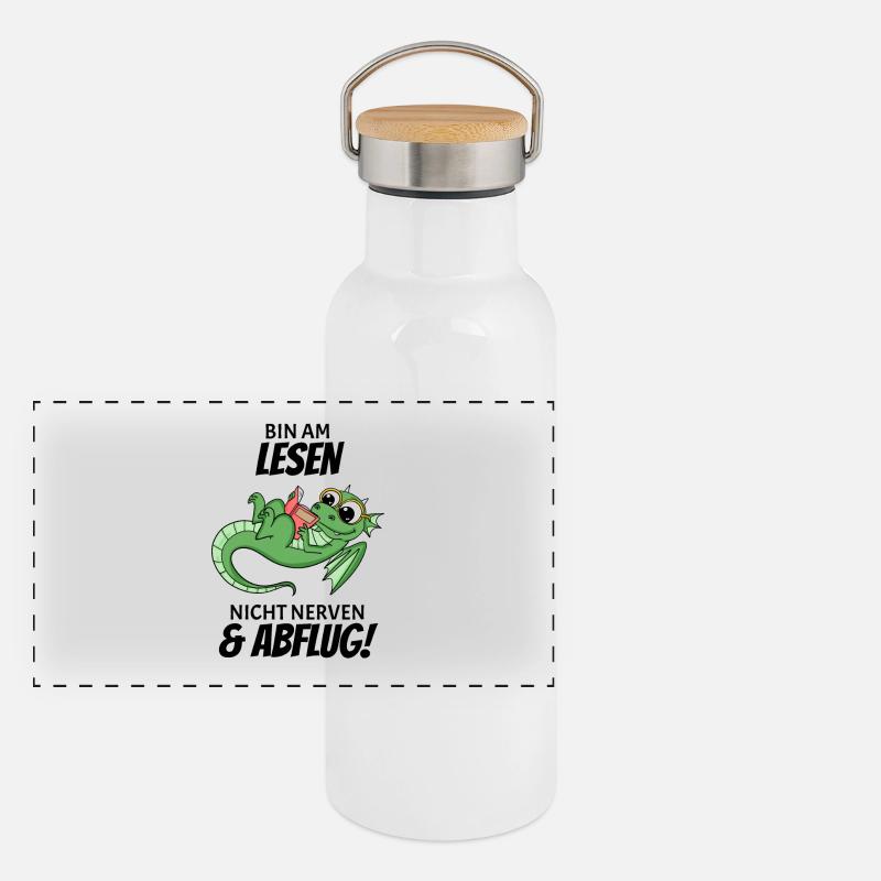 Bücher Drache Drachen Panorama Thermosflasche mit Bambusdeckel