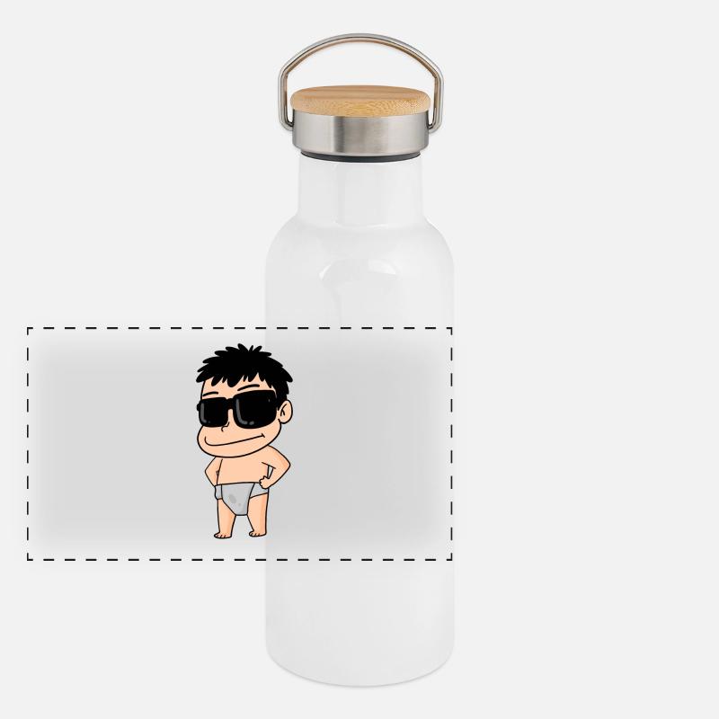 ein cooles Baby mit Brille Panorama Thermosflasche mit Bambusdeckel