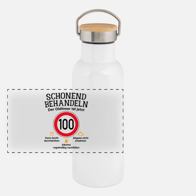 100. Geburtstag Schonend Behandeln Oldtimer 100 Panorama Thermosflasche mit Bambusdeckel