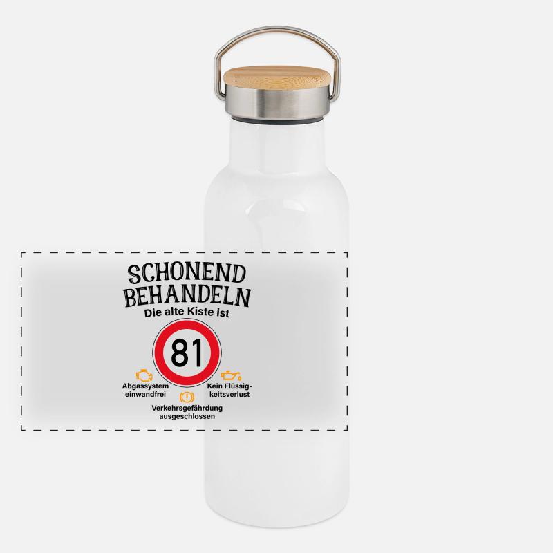 81. Geburtstag Schonend Behandeln 81 Alte Kiste 81 Panorama Thermosflasche mit Bambusdeckel