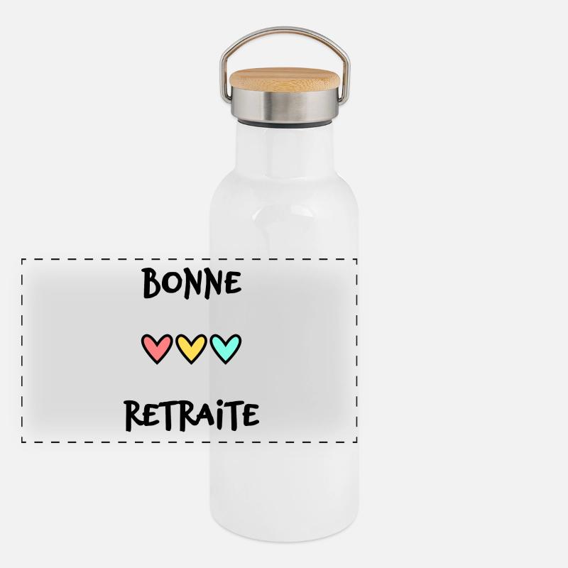 RETRAITE. RETRAITE. RETRAITEE. SENIOR. MAMIE. PAPY Gourde isotherme avec bouchon en bambou