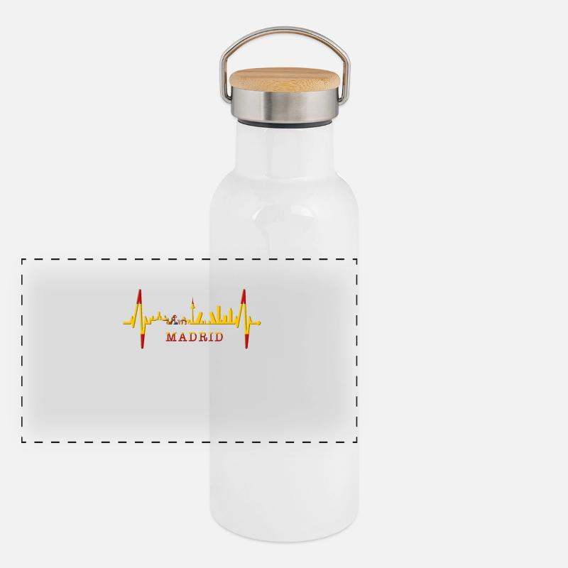 Madrid Skyline Heartbeat Spain Silhouette Pulse Panoramic Thermal Bottle with Bamboo Lid
