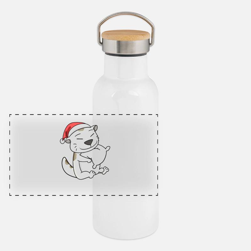 Chat Mignon Devon Rex Fatigué Noël Gourde isotherme avec bouchon en bambou