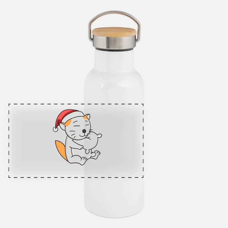 Chat Mignon Selkirk Rex Fatigué Noël Gourde isotherme avec bouchon en bambou