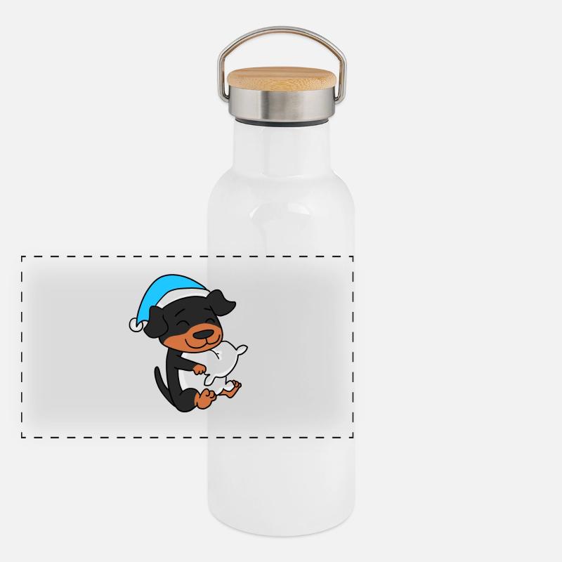 Rottweiler Sleeping Fatigue Dog Panoramic Thermal Bottle with Bamboo Lid