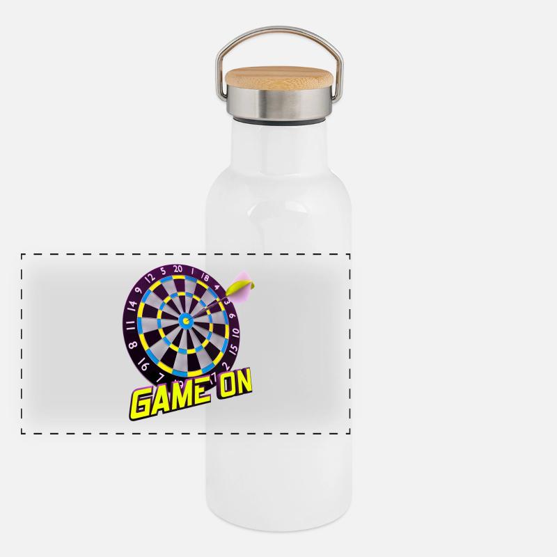 Dartboard Game On - Yellow - Panoramic Thermal Bottle with Bamboo Lid - white