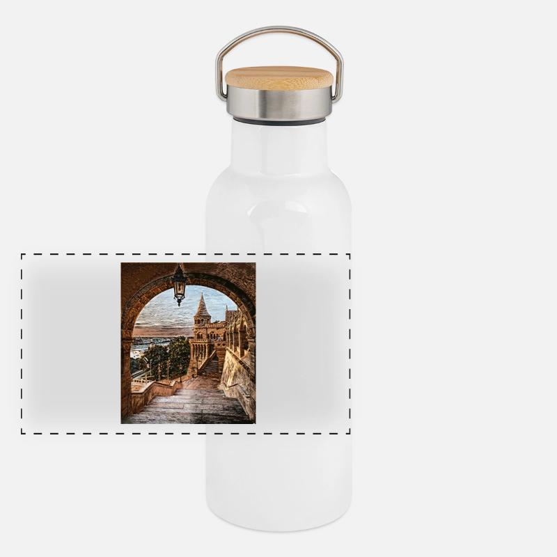 Fisherman's Bastion, Budapest, Hungary Panoramic Thermal Bottle with Bamboo Lid