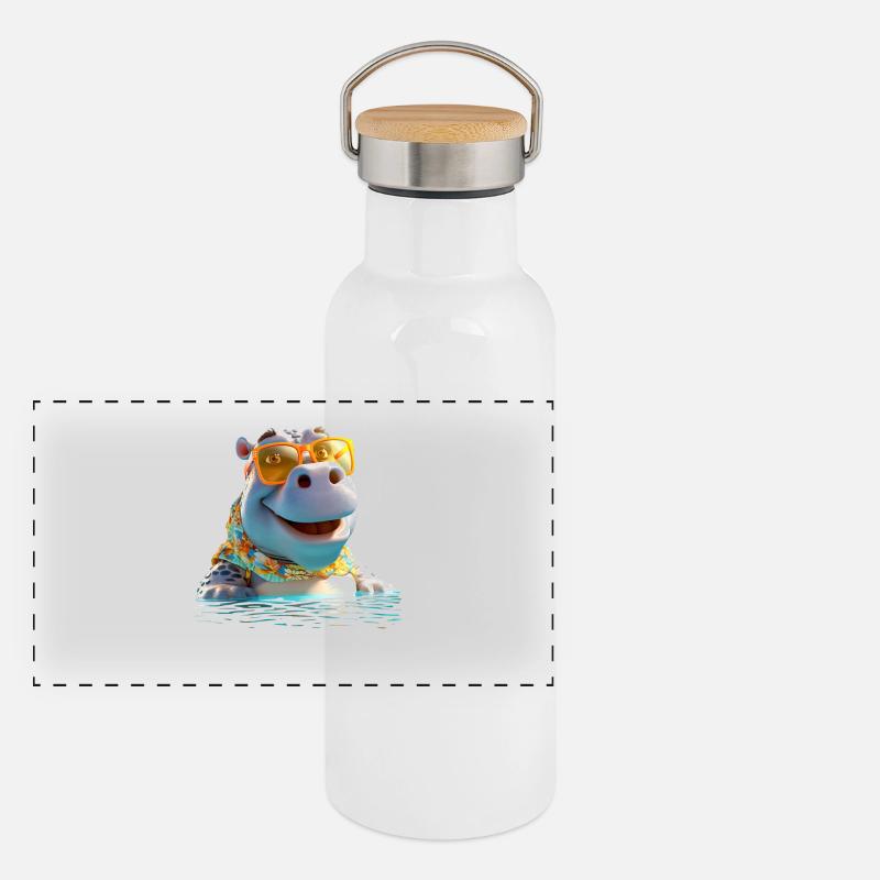 Nilpferd Flusspferd Papa Hippopotamus Cooles Hippo Panorama Thermosflasche mit Bambusdeckel
