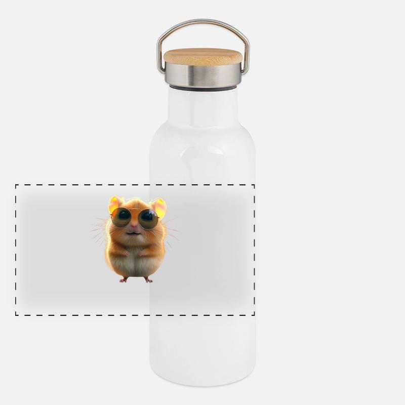 Hamster avec des lunettes de soleil Hamster doré Hamster mignon Gourde isotherme avec bouchon en bambou