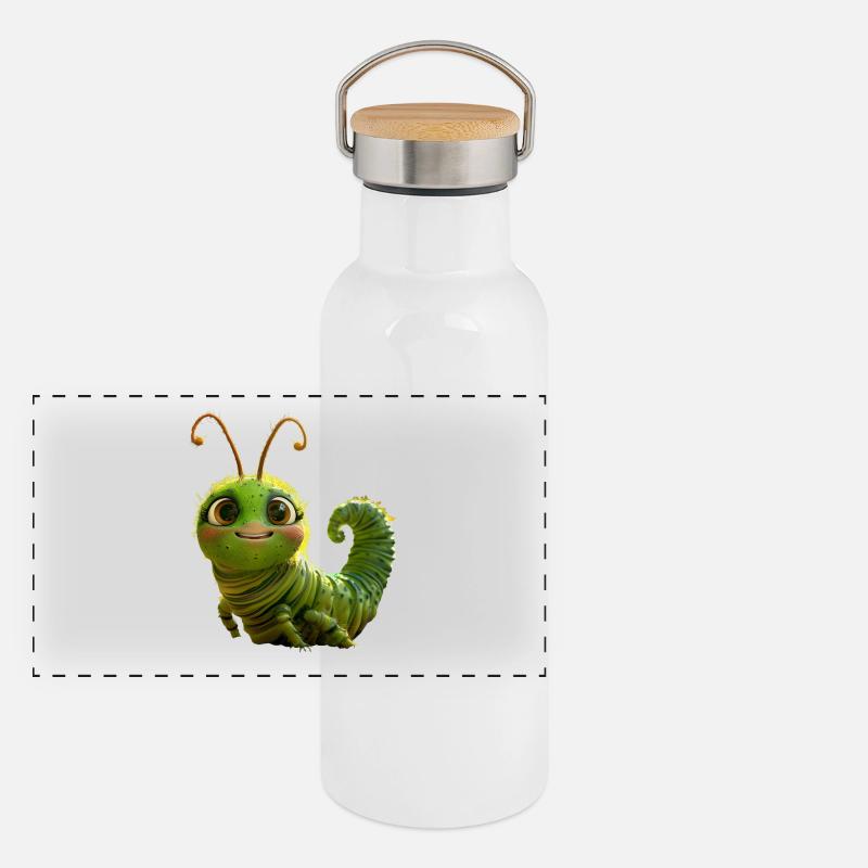 Chenille Drôle Larve Cadeau Mignon Chenille Verte Gourde isotherme avec bouchon en bambou