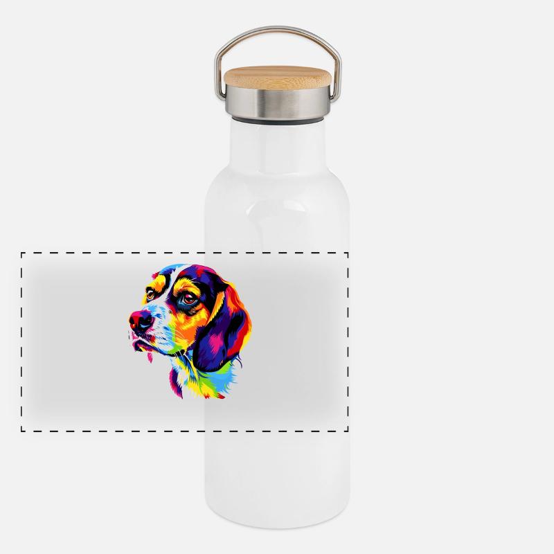 Beagle Chiot Popart Chien mignon Couleurs colorées Beagle Gourde isotherme avec bouchon en bambou