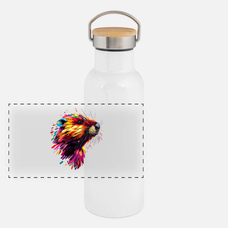 Castor Coloré Arc-en-ciel Popart Rongeurs Castor mignon Gourde isotherme avec bouchon en bambou