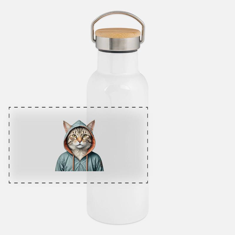 Katze trägt eine Jacke Panorama Thermosflasche mit Bambusdeckel