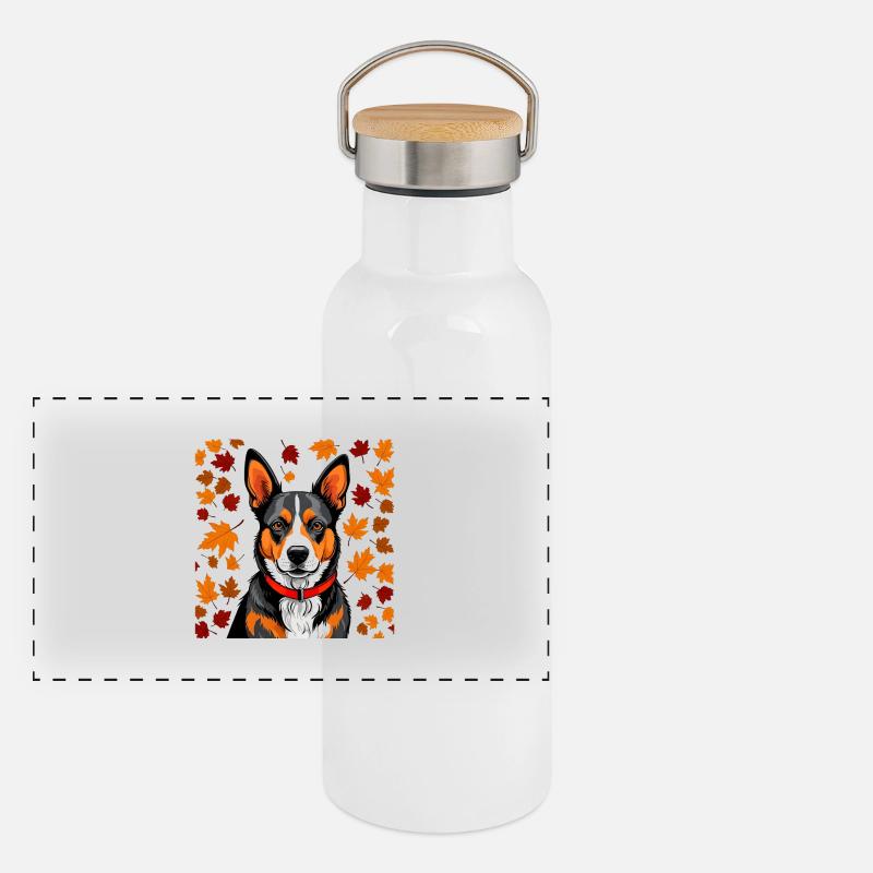 Herbst-Hund Panorama Thermosflasche mit Bambusdeckel