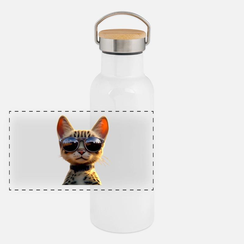 Savannah Chat Chat Maman Mignon Serval Léopard Chats Gourde isotherme avec bouchon en bambou