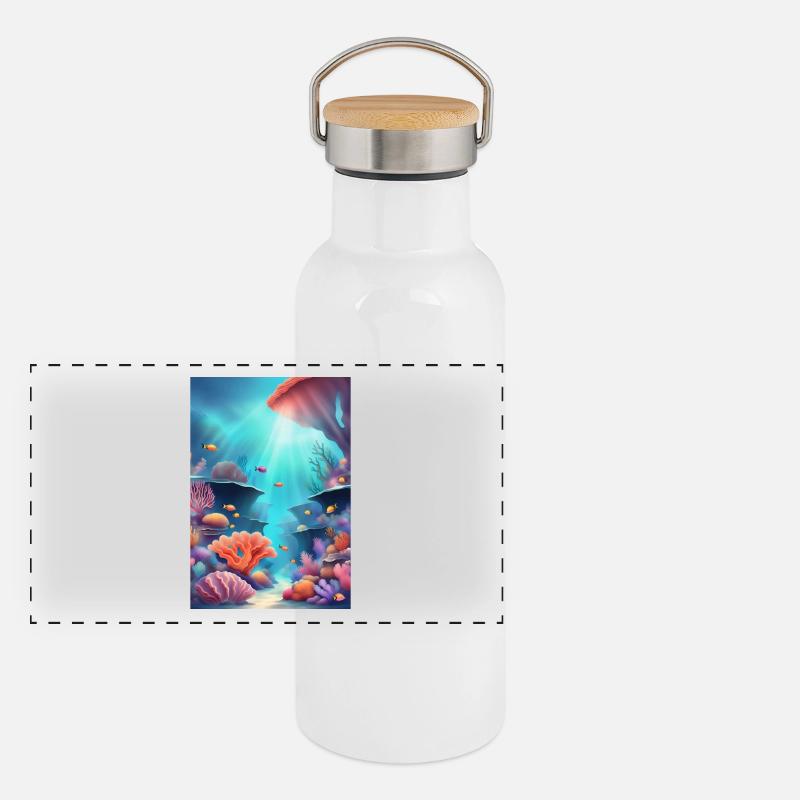 Bunte Korallenriffe Panorama Thermosflasche mit Bambusdeckel